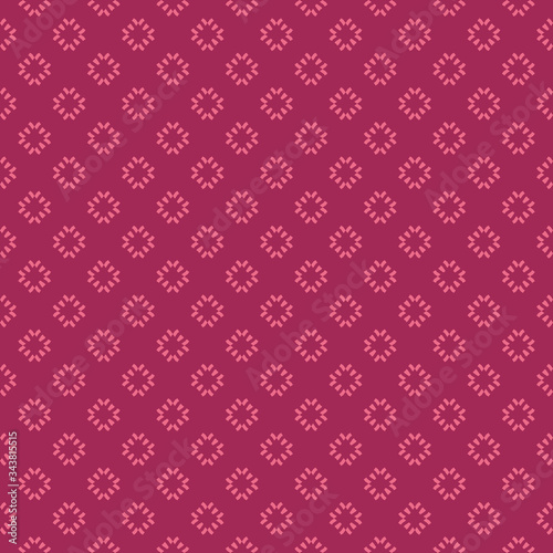 Vector floral minimalist seamless pattern. Simple abstract background with small geometric flowers, petals, crosses. Minimal ornament texture in burgundy and pink color. Elegant repeatable design