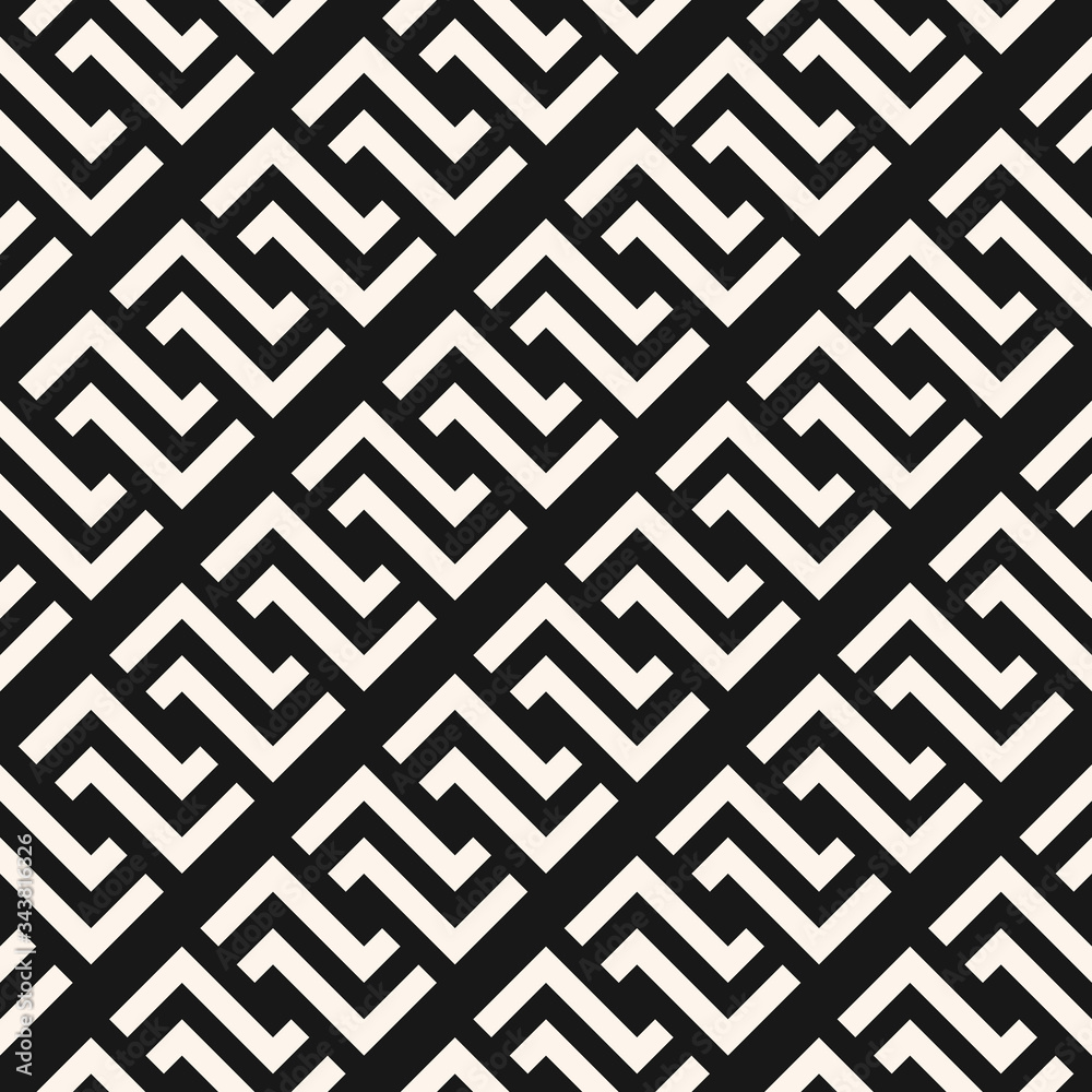 Vector geometric seamless pattern with lines, meanders, chain, diagonal grid. Traditional grecian motif ornament. Abstract black and white texture. Simple monochrome background. Dark repeat design Vector geometric seamless pattern with lines, meanders, chain, diagonal grid. Traditional grecian motif ornament. Abstract black and white texture. Simple monochrome background. Dark repeat design