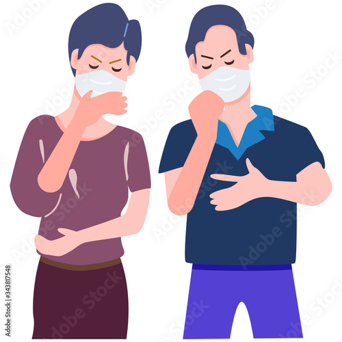 People getting sick cough and wearing mask fight covid-19 pandemic coronavirus outbreak