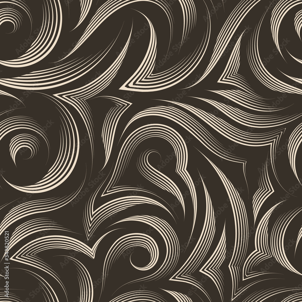 Vector seamless pattern of smooth and broken lines drawn by a beige pen ...
