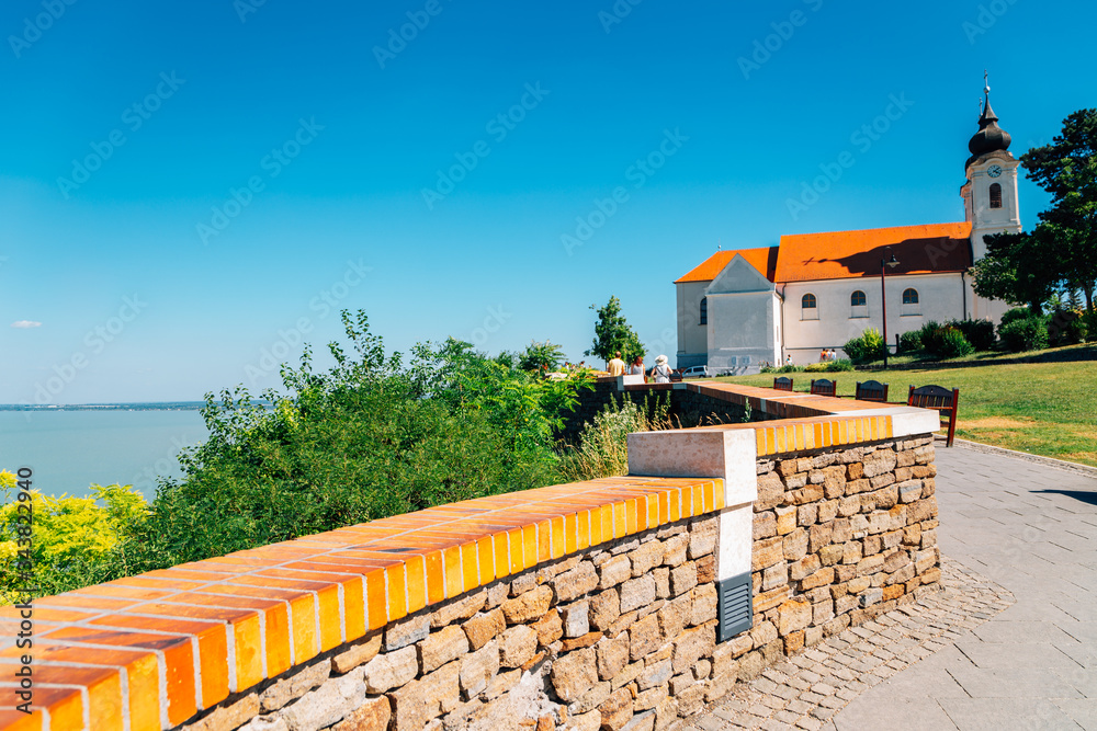 Tihany Abbey Benedictine monastery with Lake Balaton in Hungary