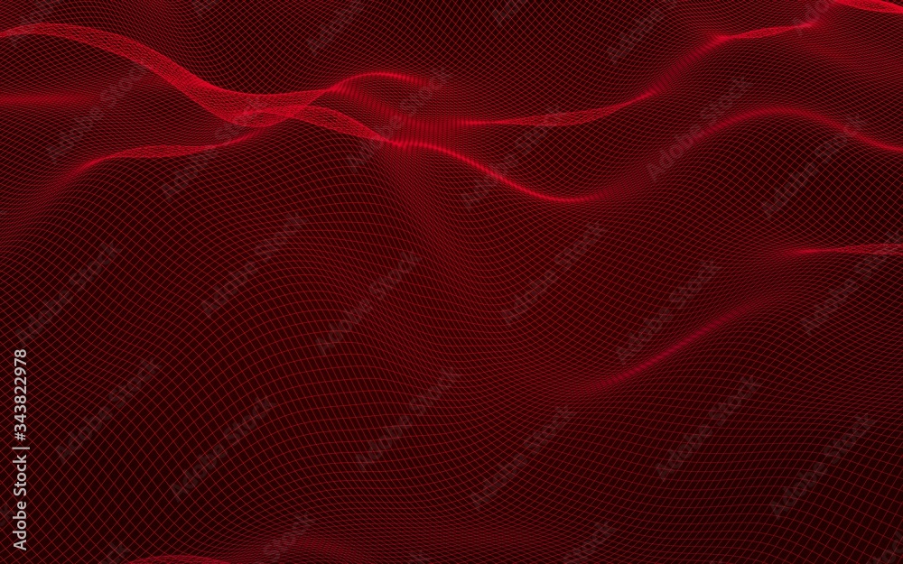 Abstract landscape on a red background. Cyberspace grid. hi tech network. 3D illustration Abstract landscape on a red background. Cyberspace grid. hi tech network. 3D illustration