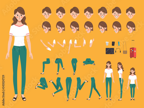 Character set for animation. Freestyle woman character for animated. Creation people with emotions face.