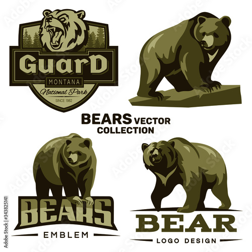 Grizzly bear logo - vector collection of mascots and  emblems on a white background.