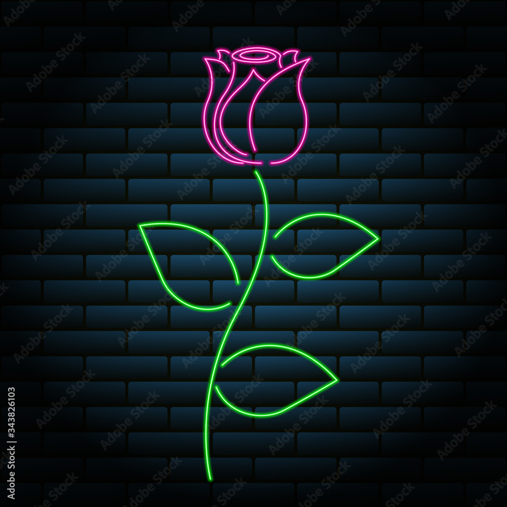 Neon rose on a background of blue brick wall with backlight. Green and red  color vector de Stock | Adobe Stock