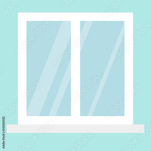Simple window with the blinds or curtains. White window frames