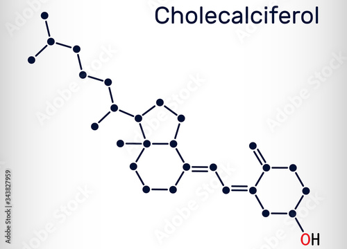 Cholecalciferol, colecalciferol, vitamin D3, C27H44O molecule. Structural chemical formula