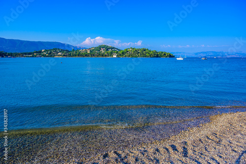 Gouvia beach is close to Kerkyra is a paradise beach with crystal clear azure water in Corfu, Ionian island, Greece, Europe photo
