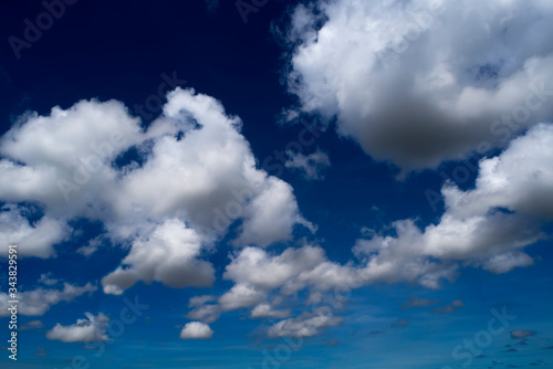 view of blue sky background with clouds. © K.Pornsatid