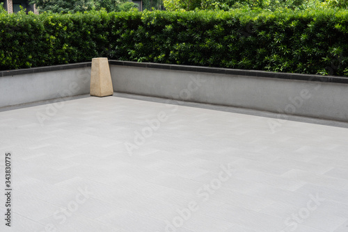 beautiful terrace, grey floor tile outdoor,