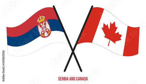 Serbia and Canada Flags Crossed And Waving Flat Style. Official Proportion. Correct Colors