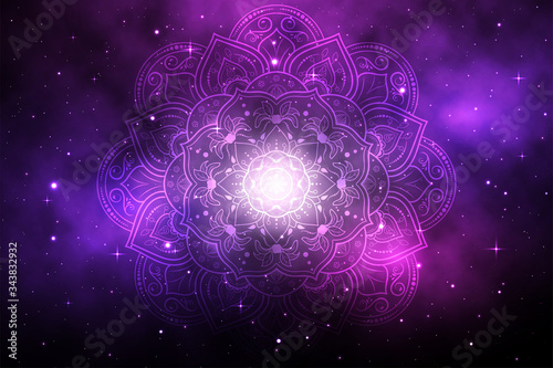 Circular Flower Mandala with galaxy background, Vector mandala Oriental pattern, Hand drawn decorative element. Unique design with petal flower. Concept relax and meditation use for page logo