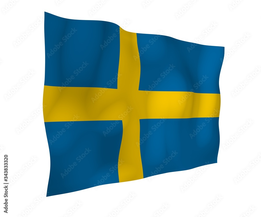 The flag of Sweden. Official state symbol of the Kingdom of Sweden. A blue field with a yellow Scandinavian cross that extends to the edges of the flag. 3d illustration The flag of Sweden. Official state symbol of the Kingdom of Sweden. A blue field with a yellow Scandinavian cross that extends to the edges of the flag. 3d illustration