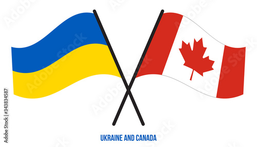 Ukraine and Canada Flags Crossed And Waving Flat Style. Official Proportion. Correct Colors