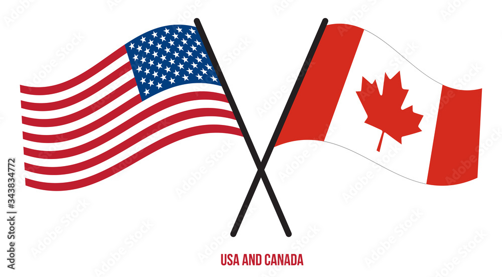 USA and Canada Flags Crossed And Waving Flat Style. Official Proportion ...