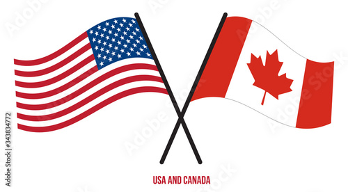 USA and Canada Flags Crossed And Waving Flat Style. Official Proportion. Correct Colors