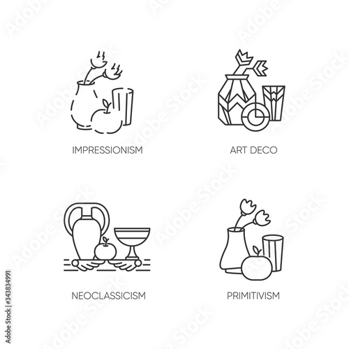 Art movements pixel perfect linear icons set