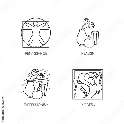 Cultural movements pixel perfect linear icons set