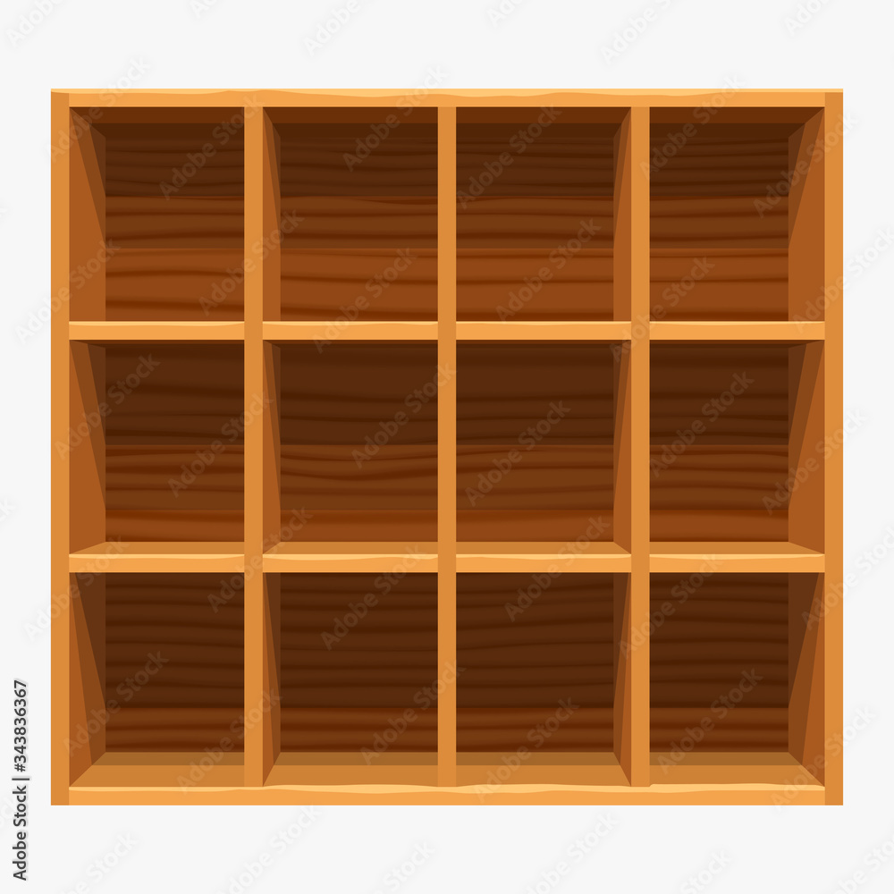 wooden shelves store on white