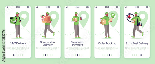 Courier company onboarding mobile app screen vector template