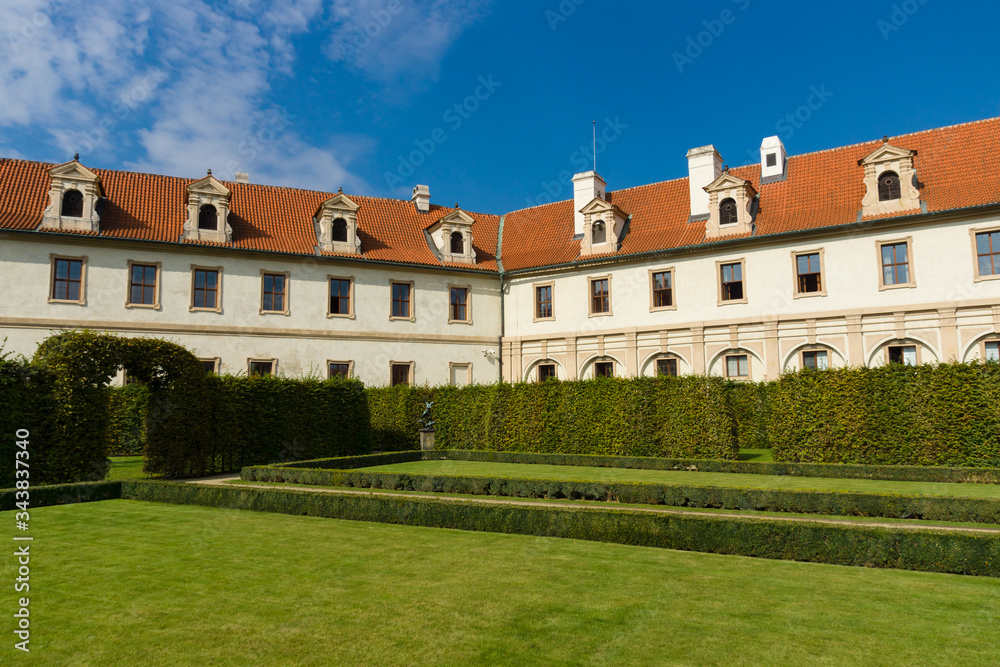 Prague. Chech Republic. Wallenstein Palace and Wallenstein Garden. Wallenstein Palace is a Baroque palace in Mala Strana, currently the home of the Czech Senate.