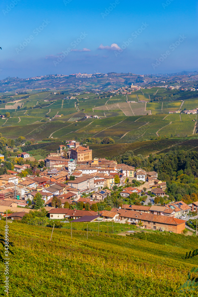  30 September 2019. View of Barolo Castle, in autumn season, Piedmont region, Italy