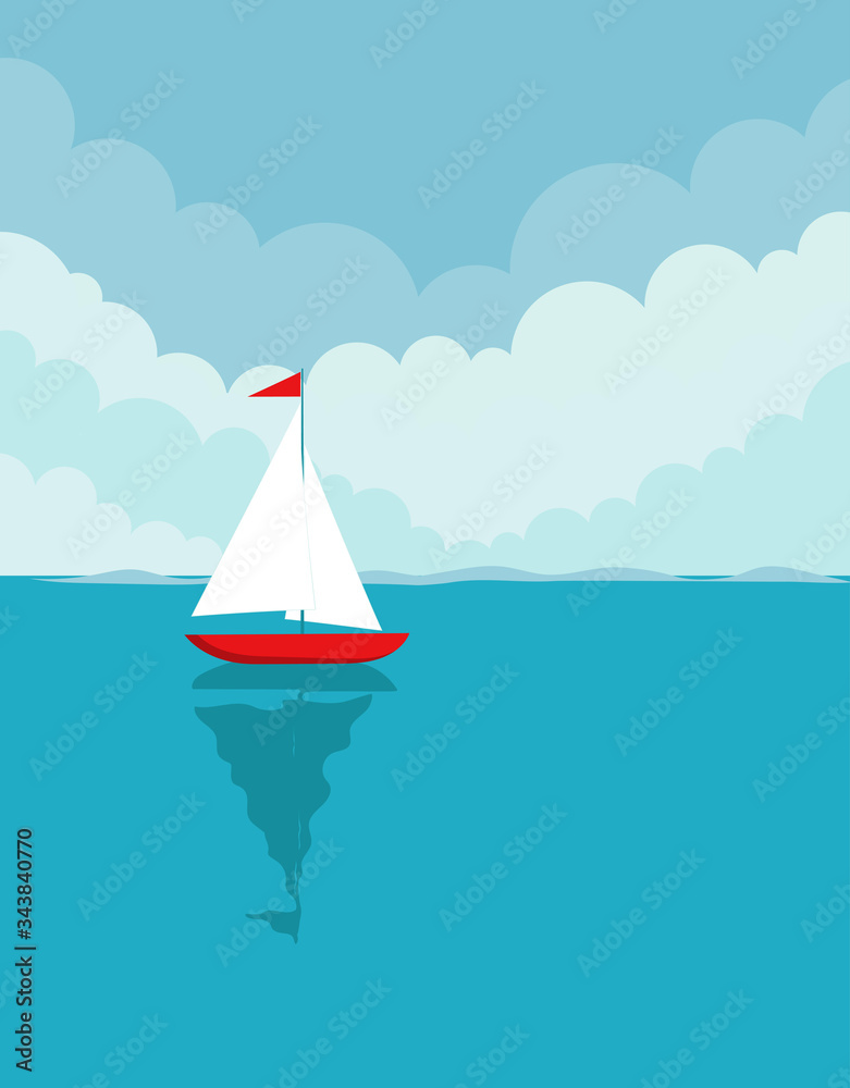 Naklejka premium ship floating in the ocean, vector illustration