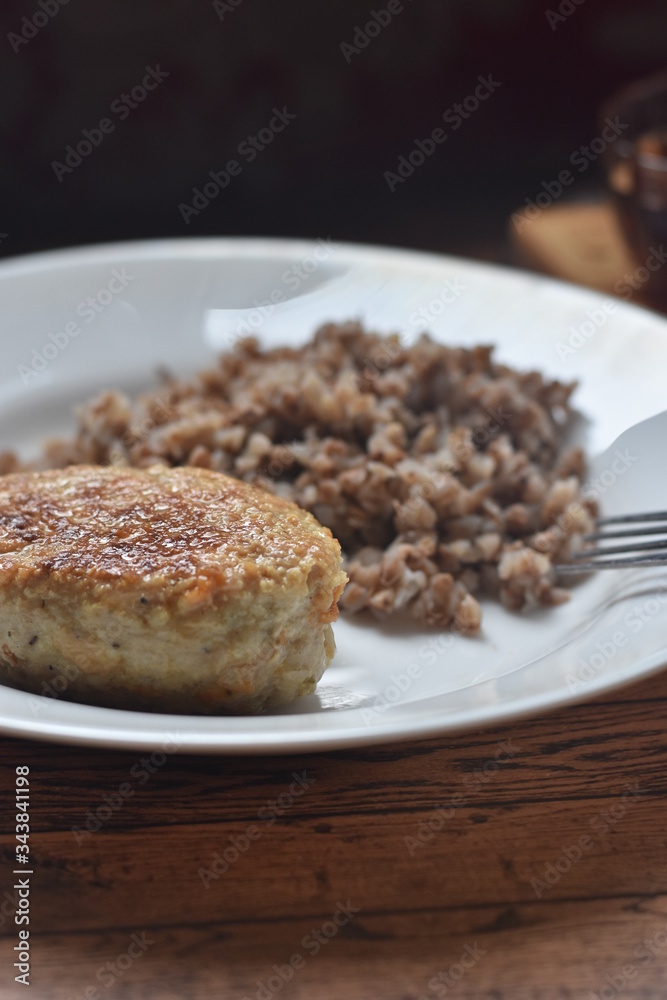 Simple lunch, porridge with cutlet