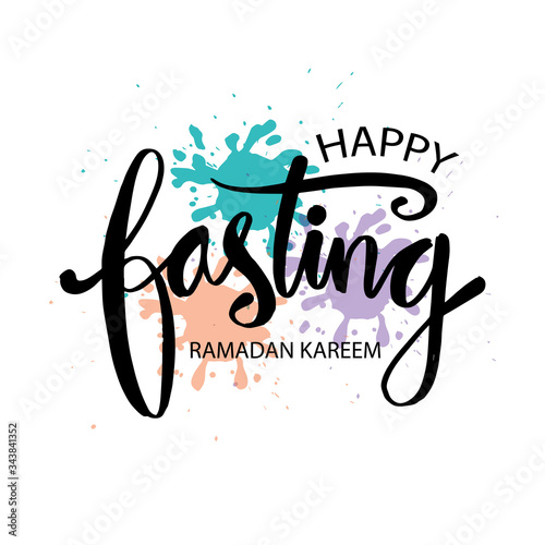 Happy fasting ramadan kareem hand lettering typography greeting card poster.