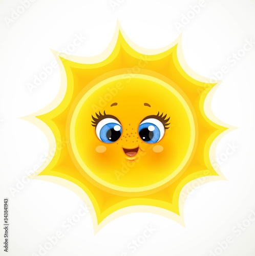 Cute cartoon smiling baby sun isolated on a white background