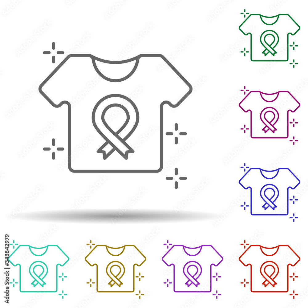 T-shirt ribbon multi color icon. Simple thin line, outline vector of no gubernamental organization icons for ui and ux, website or mobile application T-shirt ribbon multi color icon. Simple thin line, outline vector of no gubernamental organization icons for ui and ux, website or mobile application