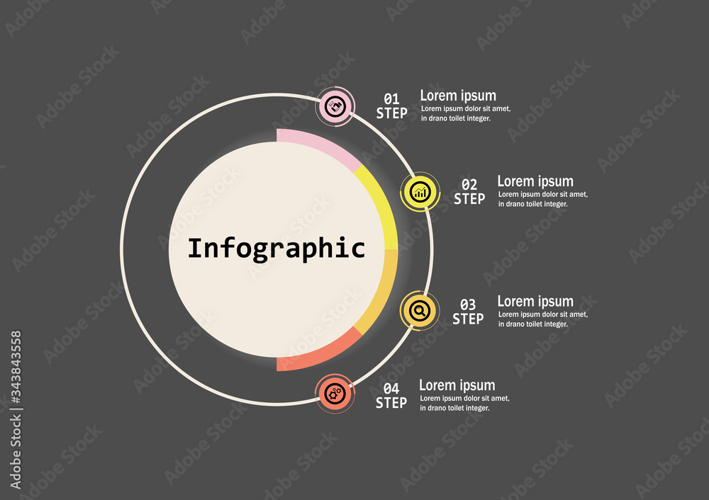 Obraz premium The infographic vector design template for illustration. Infographic design business template with four steps. Creative concept for infographic. Used for layout, workflows, banners, web design.