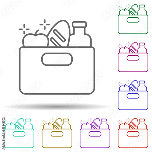 Donation box bread apple bottle multi color icon. Simple thin line, outline vector of no gubernamental organization icons for ui and ux, website or mobile application
