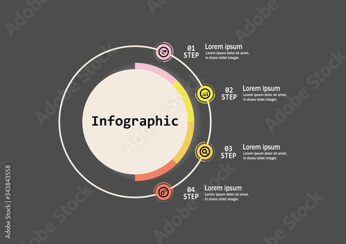 The infographic vector design template for illustration. Infographic design business template with four steps. Creative concept for infographic. Used for layout, workflows, banners, web design.