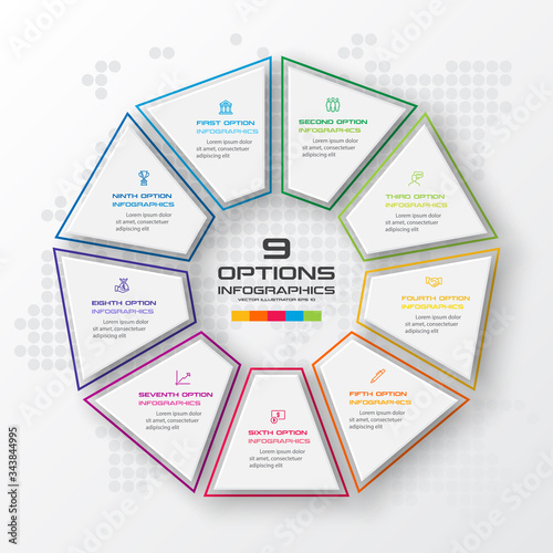 Nonagon infographic,Colorful template with 9 options,Vector illustration.