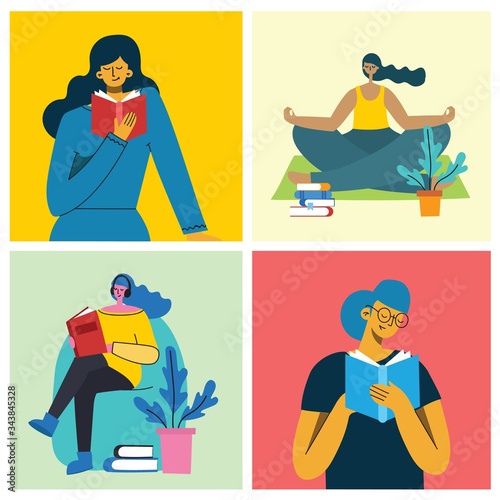 Vector concept illustrations of World Book Day, Reading the books and Book festival in the flat style.