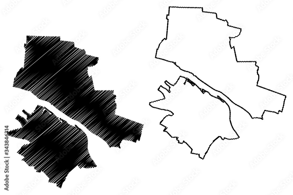 Plock City (Republic of Poland, Masovian Voivodeship) map vector illustration, scribble sketch City of Plock map