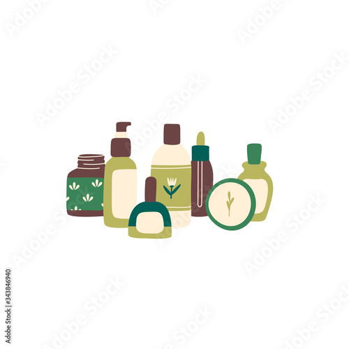 set of organic cosmetic products on white