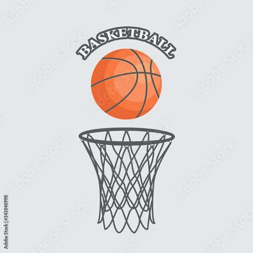 Basketball flat background with ball and hoop