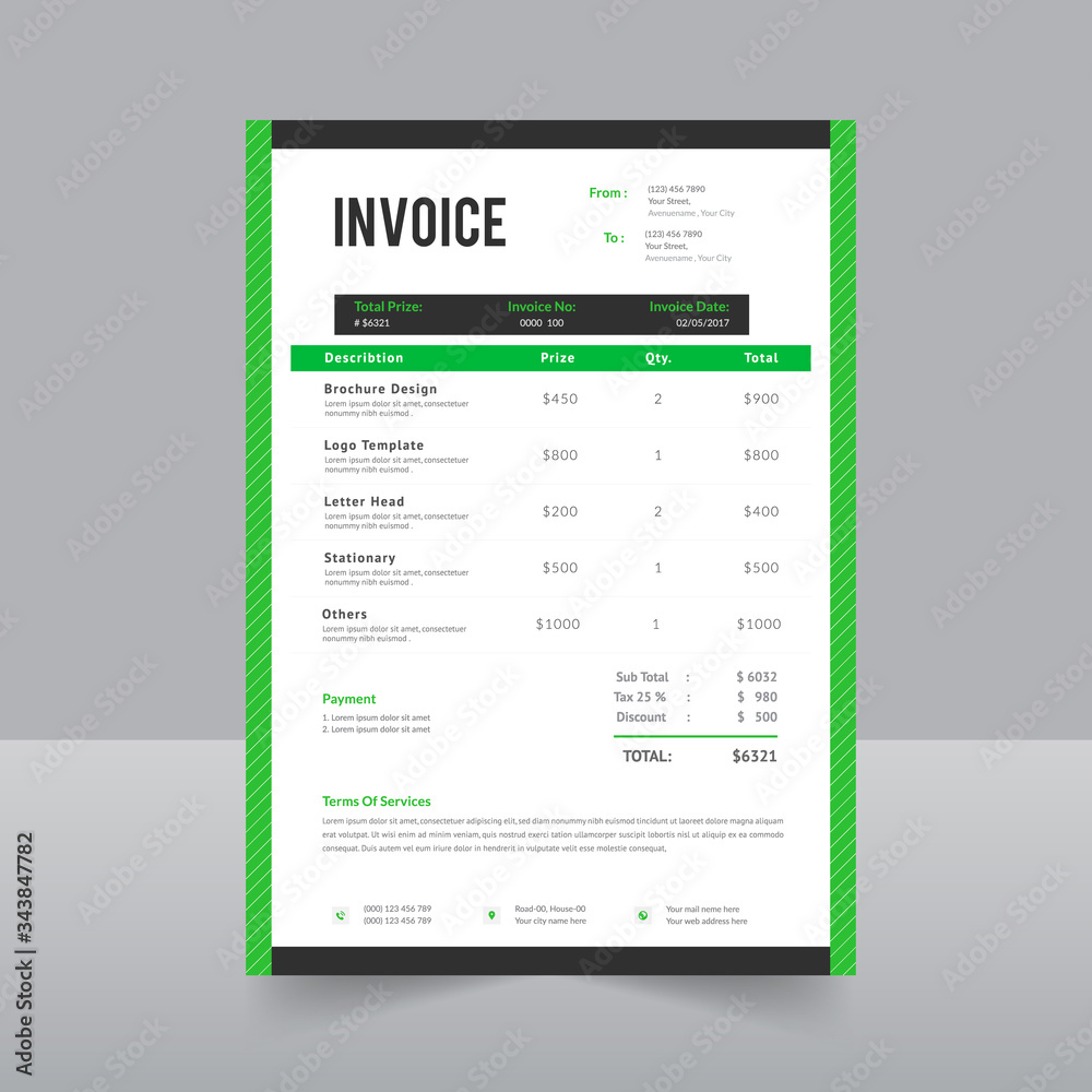 Professional invoice template design in minimal style. Professional invoice template design in minimal style.