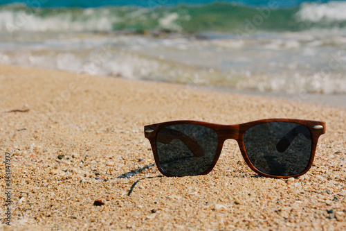 Dark Brown Sunglasses on Beach Sand in Greece