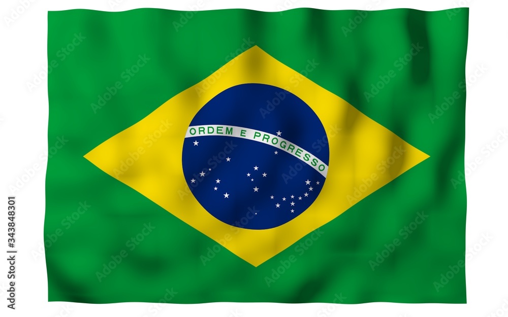 Fototapeta premium Waving flag of Brazil. Ordem e Progresso. Order and progress. Rio de Janeiro. South America. State symbol. 3d illustration