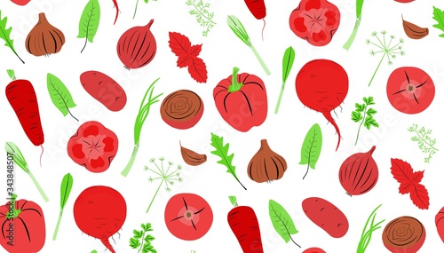 Ingredients for preparation of borscht. Different colorful vegetables clipart set. Healthy food concept.