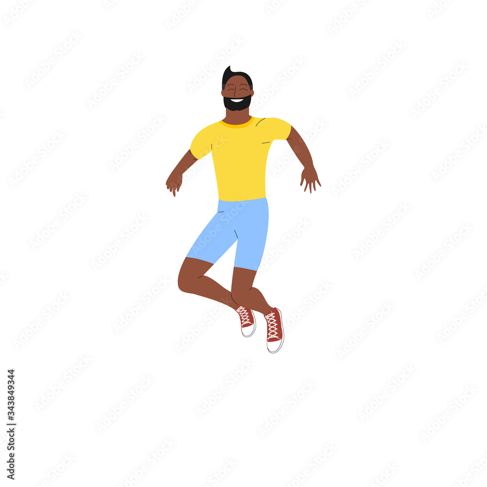 Cheerful indian man jumping in joy. Isolated on white background. Flat style vector illustration