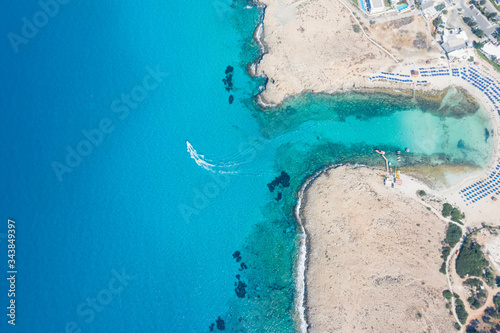 Aerial view over the magnificent Ayia Napa coast, Cyprus. 