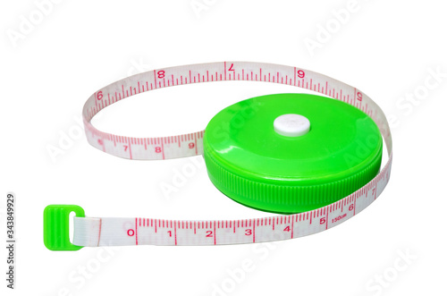 Green measure tape isolated on white background with clipping path