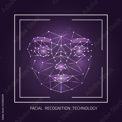 Facial recognition technology, digital circuit face in frame