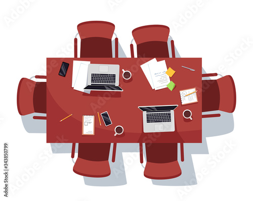 Empty meeting room semi flat RGB color vector illustration