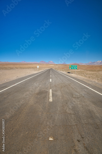 Road to the Chaxa Lagoon & Flamingos National Park. Pedro de Atacama, Antofagasta - Chile. Desert. Andes Range.