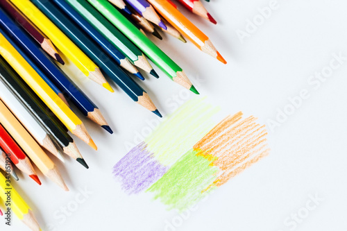 Multi-colored pencils for drawing. Sharp pencils.